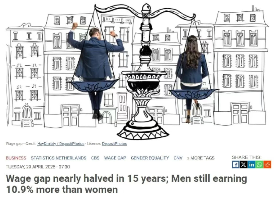 荷兰男女薪酬差距缩小，但仍超10%？工会要求“晒工资”