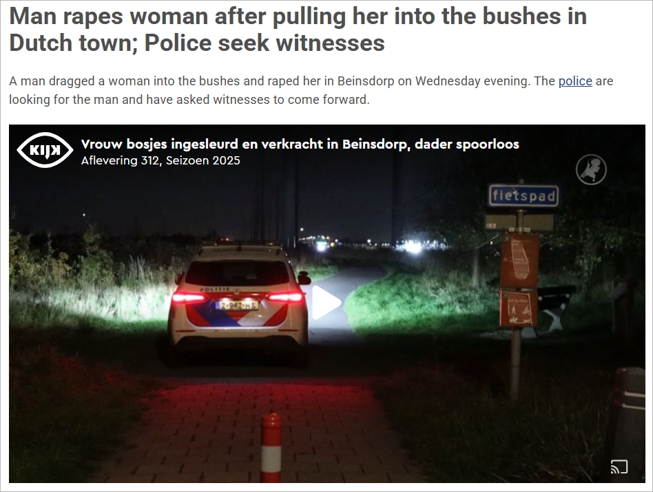 猖狂！荷兰再次发生公众场合性侵案，嫌疑人体貌特征已公布
