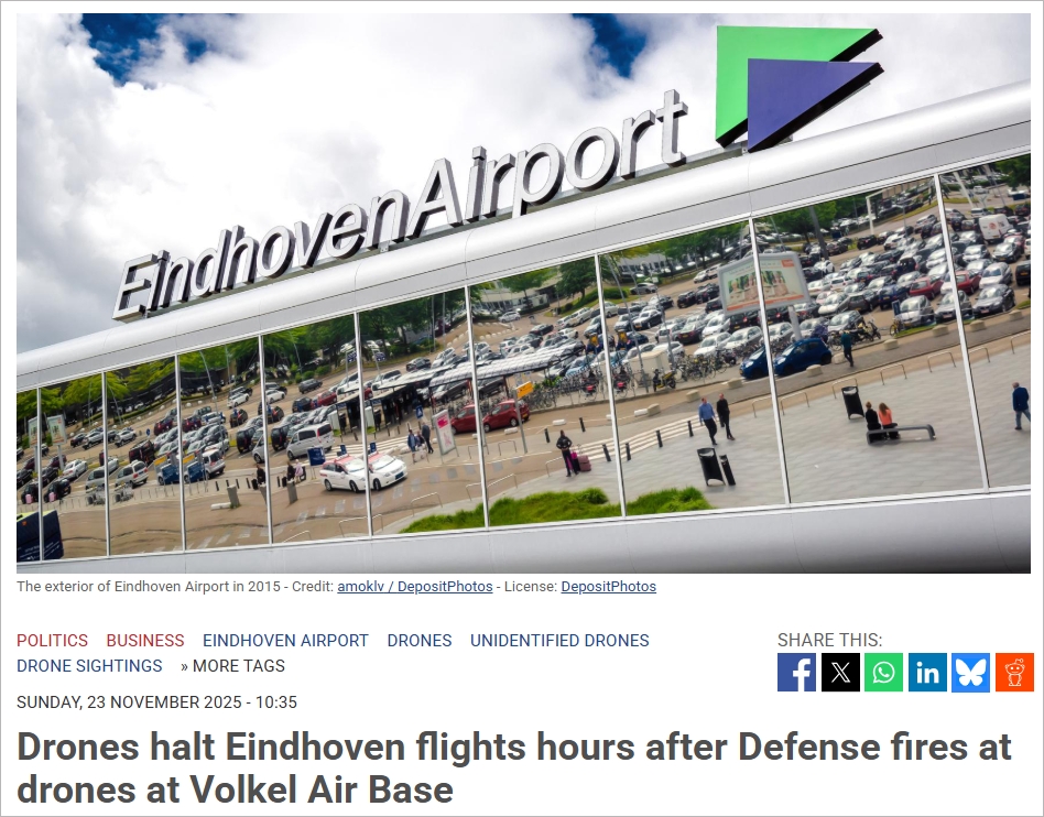 无人机闯入荷兰敏感区域！机场拉响警报，军方动用武器开火