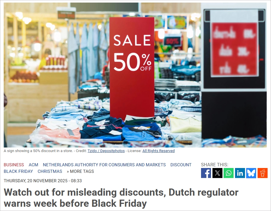 黑五折扣太诱人？别被坑了！七成荷兰商家折扣在作假