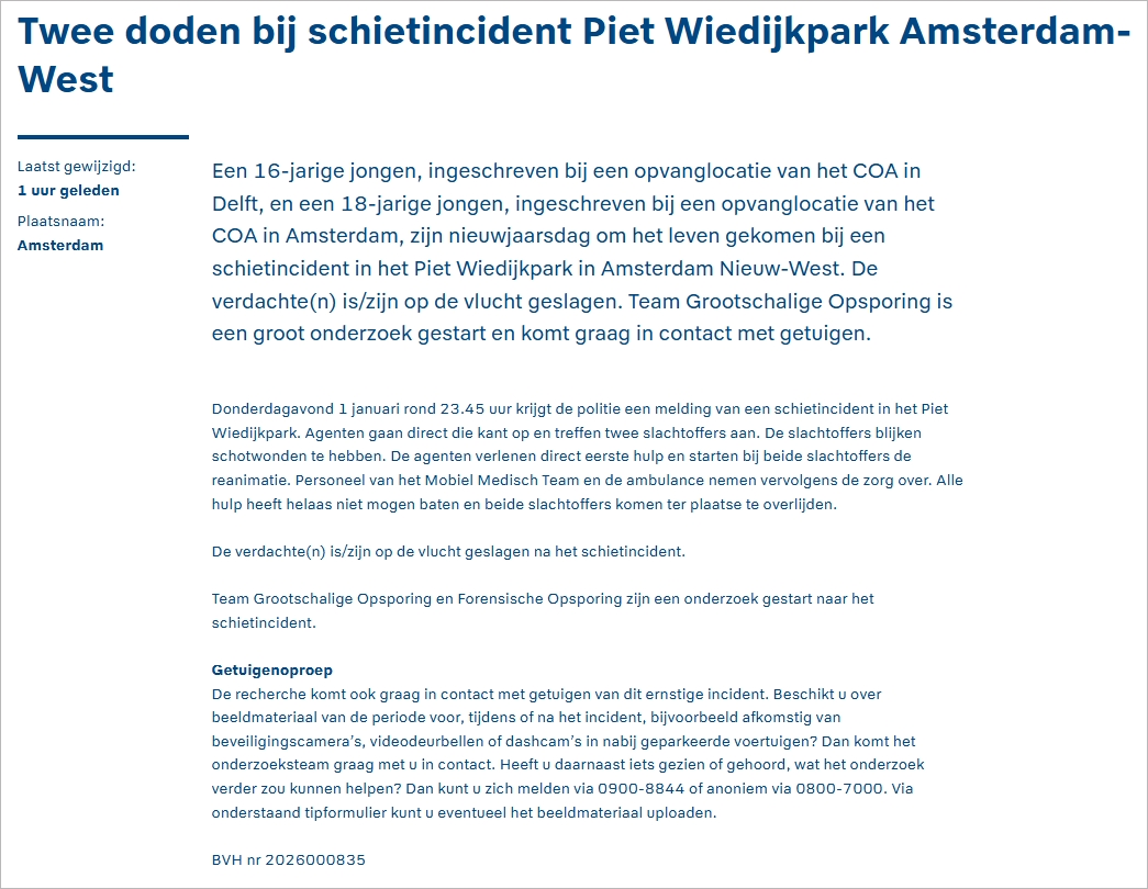 命案！两名荷兰青少年中枪身亡，枪手在逃，当地居民表示"见怪不怪"