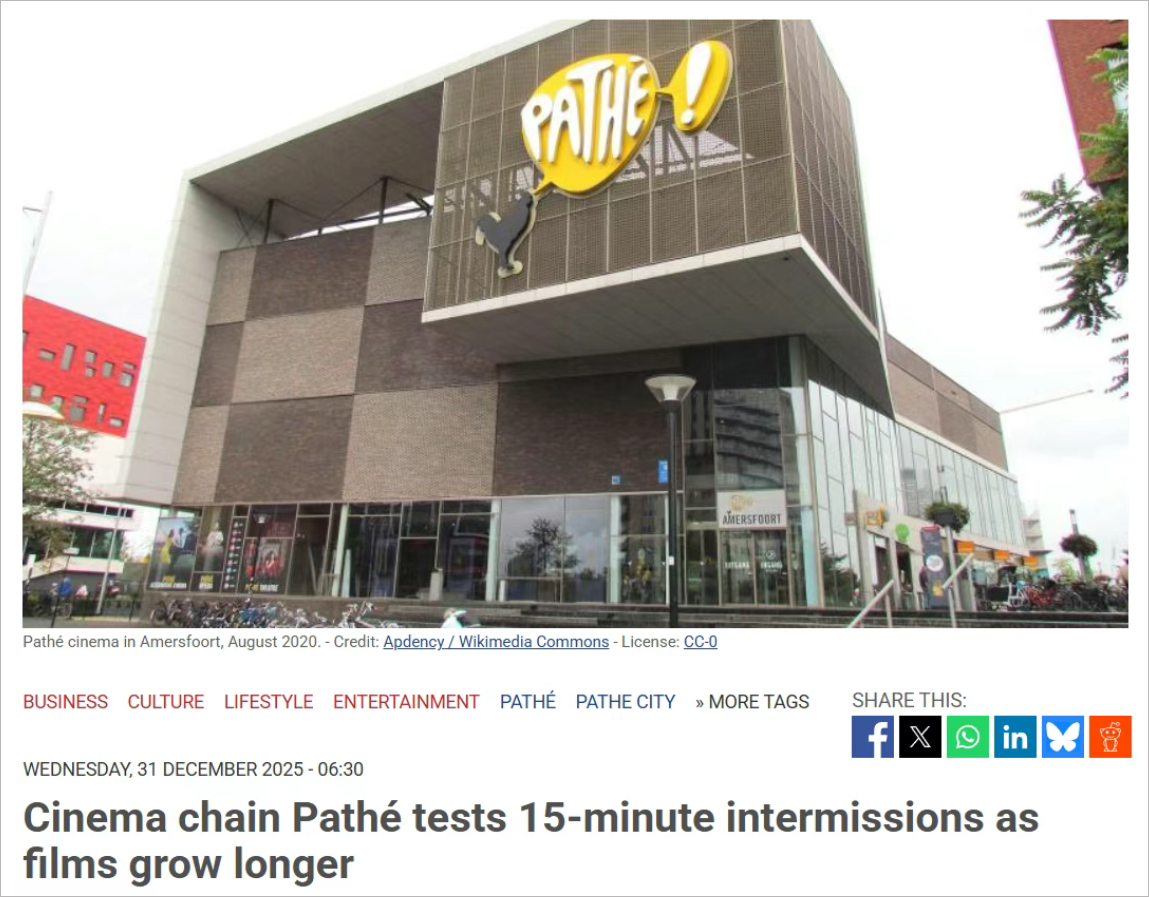 看电影终于能上厕所了？荷兰Pathé电影院试水“中场休息”