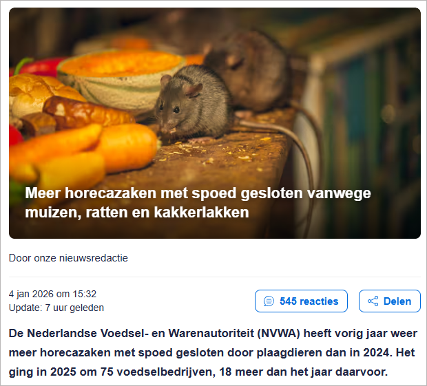 老鼠或蟑螂进厨房，75家餐馆被封！荷兰食品安全拉响警报