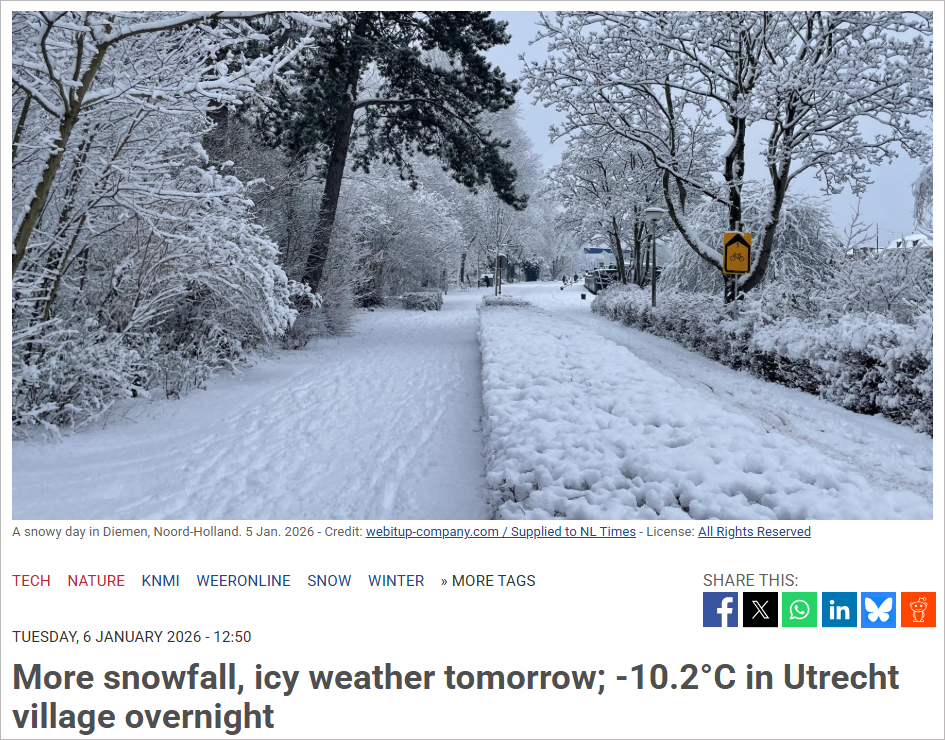 寒潮锁死荷兰！零下10℃低温，还要连日降雪？最难熬的几天来了，下周呢…
