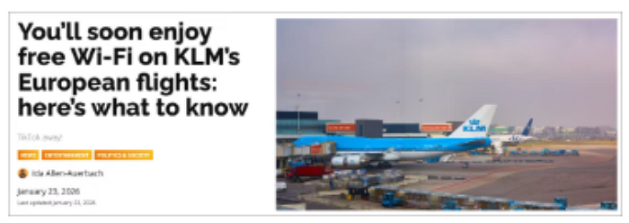 终于来了！荷航(KLM)已开始在欧洲航线上开放免费Wi-Fi